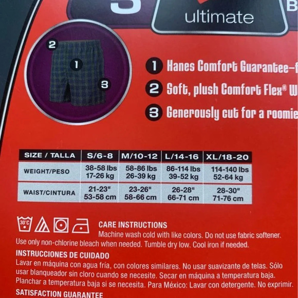 NWT Hanes Big Boys Ultimate Tartan Boxers 3 pack SMALL - Picture 2 of 2